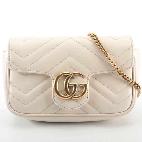 EUC Gucci GG Marmont Super Mini Bag in Off-White Chevron Matelassé